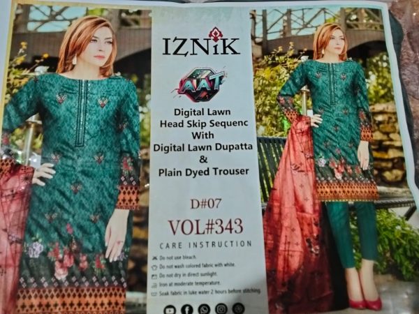IZNIK Digital Lawn 3PC Suit – Emerald Green Floral Print with Dupatta