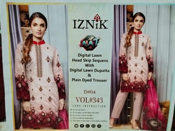 Digital Lawn 3PC – Classic Read Print with Peach Contrast Dupatta